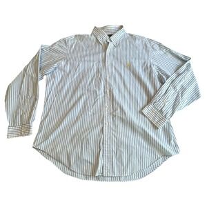 Ralph Lauren 2XL Classic Fit White Blue Striped Button‎ Down Dress Shirt XXL